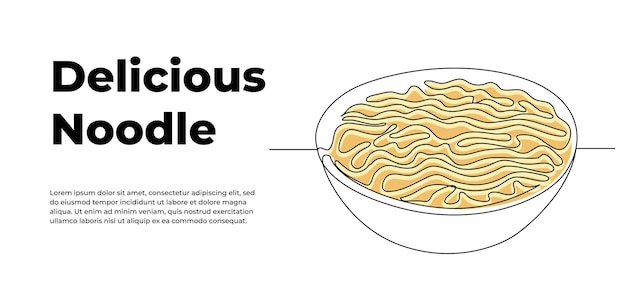 Vector noodle soup in a bowl one continuous line design restaurant food menu