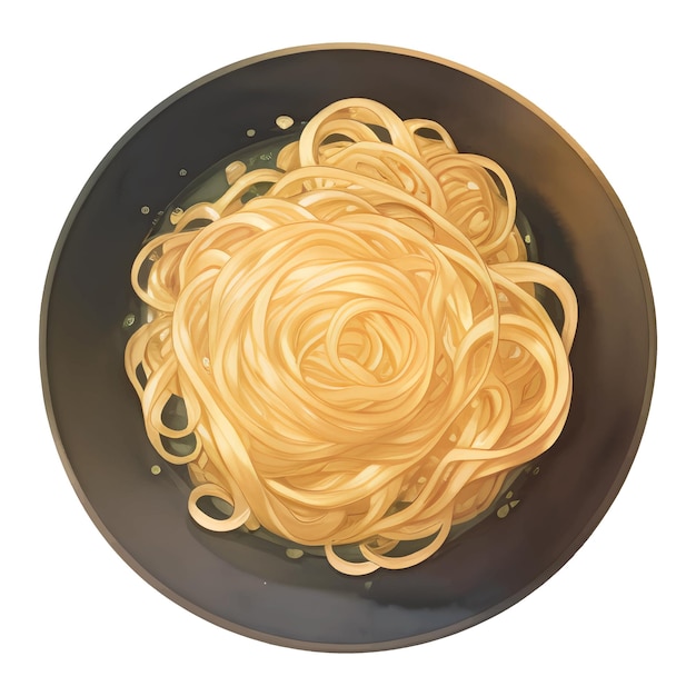 Noodle or Spaghetti Pasta Top View Isolated Detailed Hand Drawn Painting Illustration