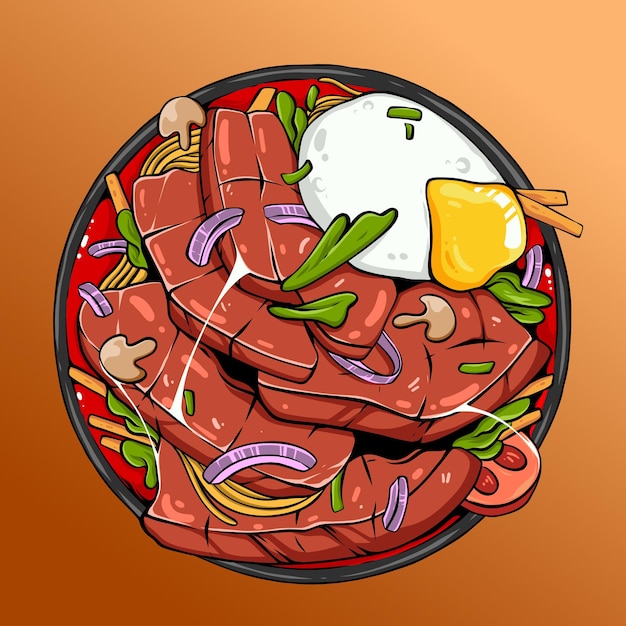 Noodle with Beef Illustration