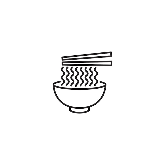 Noodles bowl with chopsticks Vector outline icon illustration template