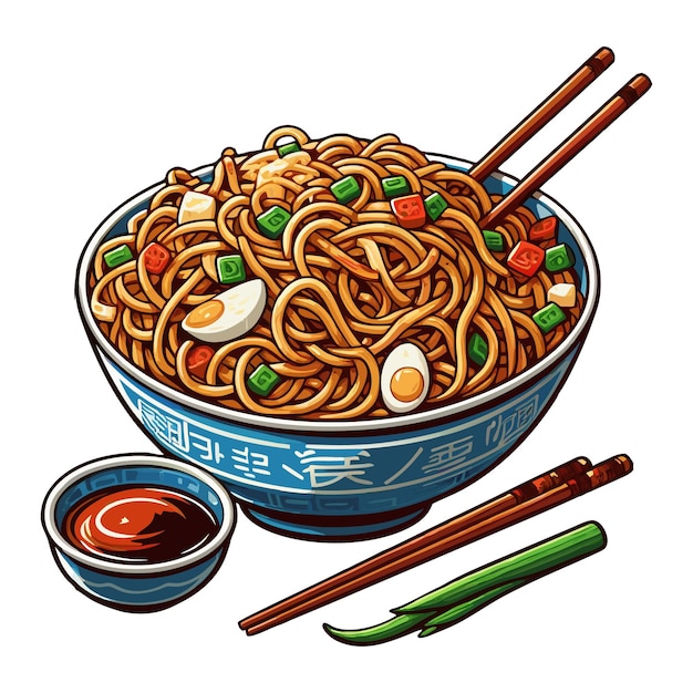 Vector noodles chow mein vector illustration on white background