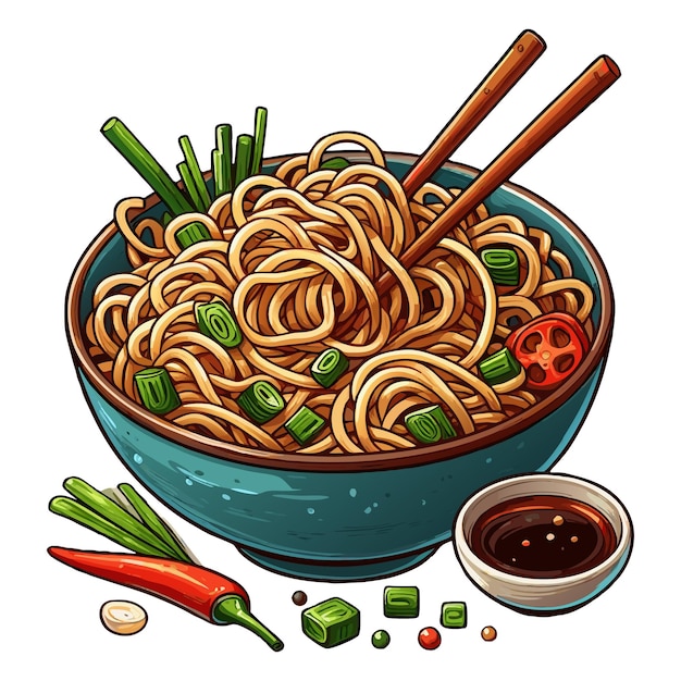 Noodles Chow Mein vector illustration on white background