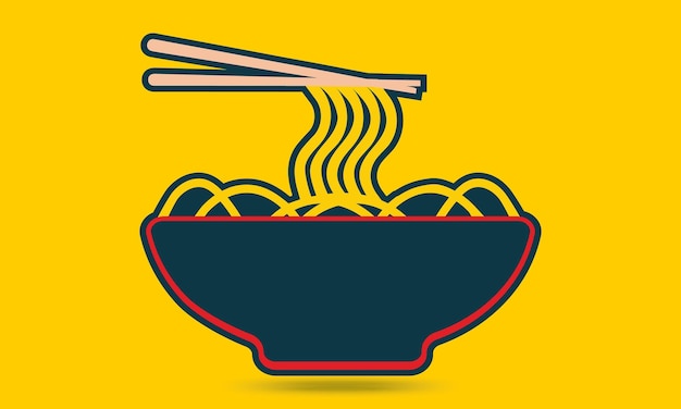 Noodles logo illustration, asian food noodle bowl cartoon vector icon design