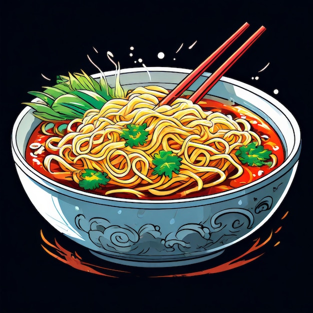 noodles with vegetables and noodles hand drawn sketch illustration of noodles in bowl noodles