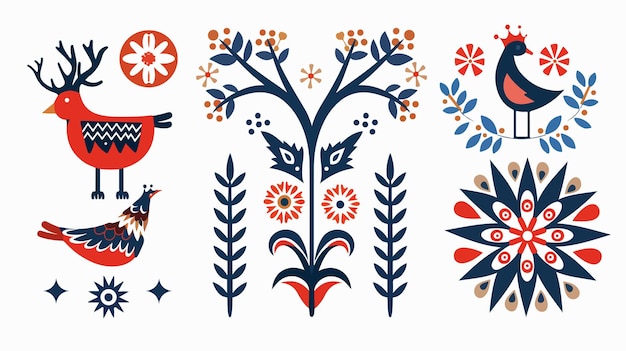 Vector nordic folk graphic elements and icons four flat vector design