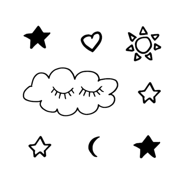 Nordic geometric design Vector simple elements cloud and stars  in modern scandinavian style