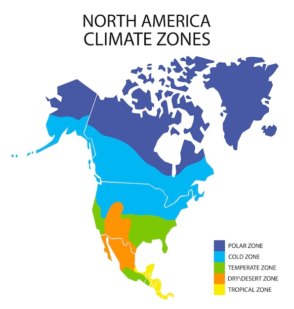 North America climate zones map vector geographic infographics