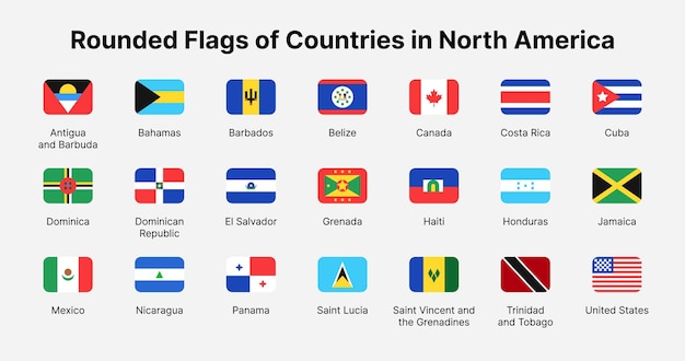 North America countries flags Rounded flags of countries in North America