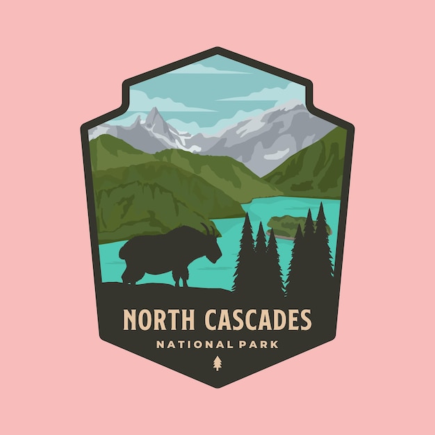 Vector north cascades national park emblem patch logo illustration design washington landmark design