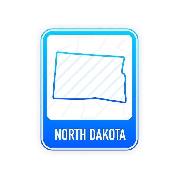 North Dakota - U.S. state. Contour line in white color on blue sign. Map of The United States of America. Vector illustration.