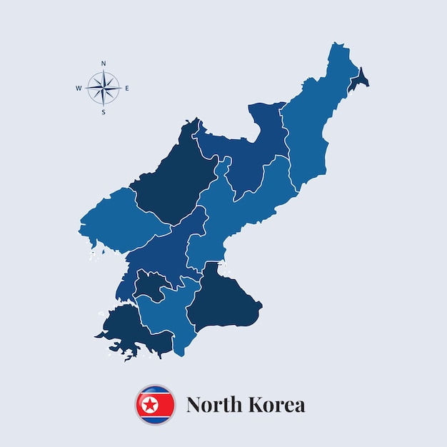 North Korea map with flag North Korea flag map