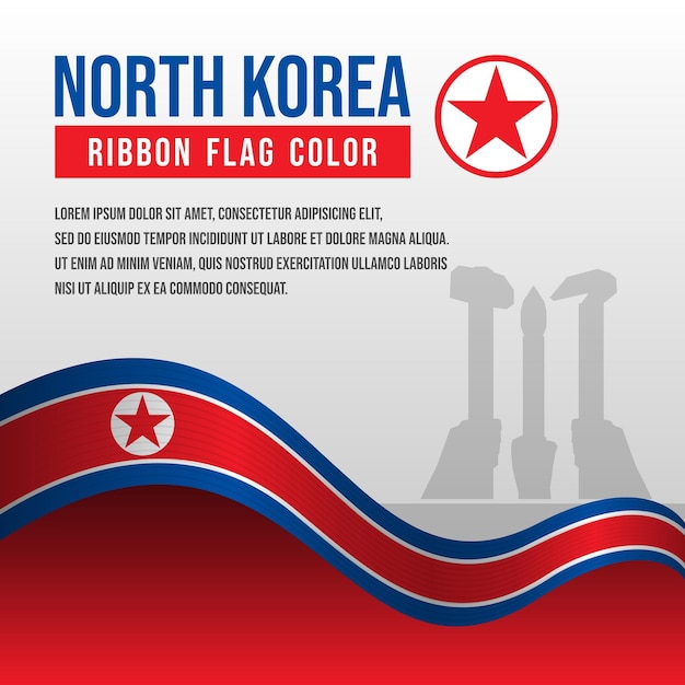 Vector north korea ribbon flag with the monument to party founding silhouette and decoration