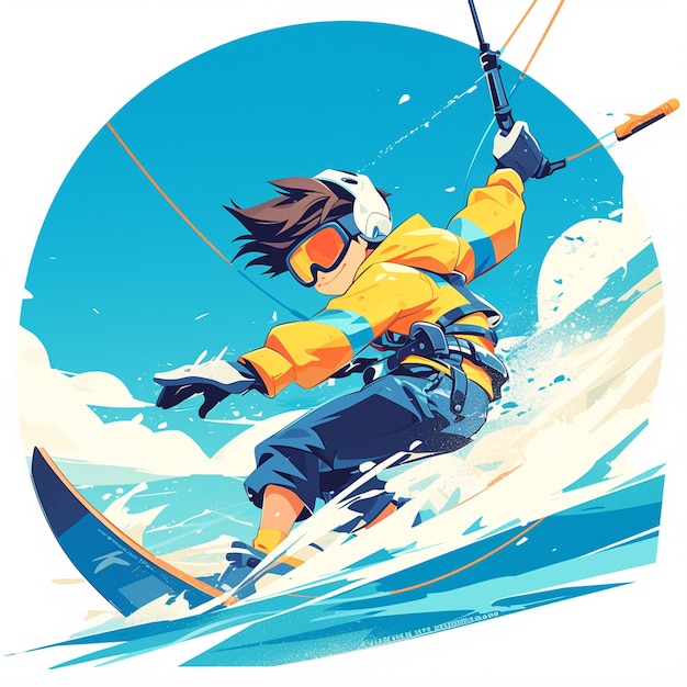 A North Las Vegas boy does snow kite surfing in cartoon style