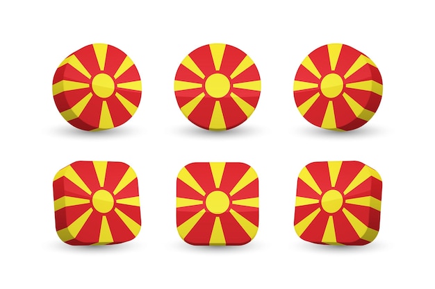 North Macedonia flag 3d vector illustration button flag of Macedonia isolated on white