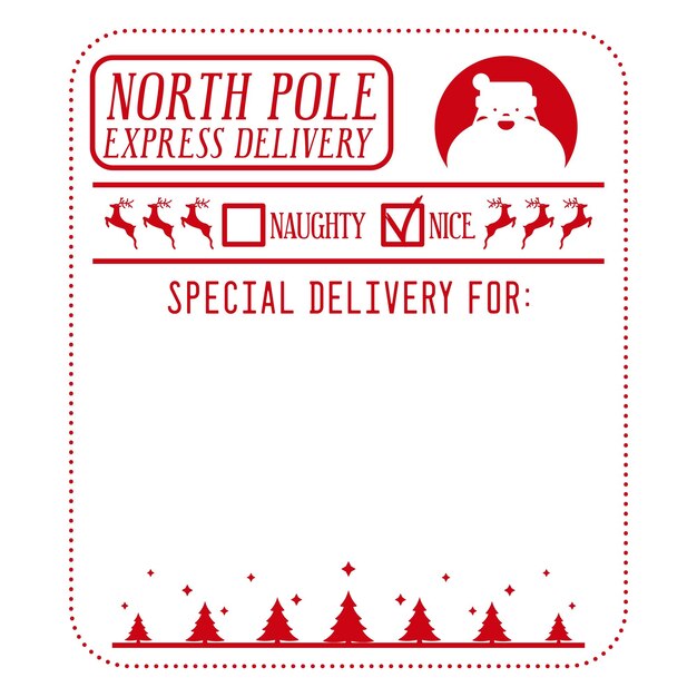 Vector north pole express delivery xmas design for a personalized gift bag from santa claus for nice kids template for christmas handmade gifts vector illustration