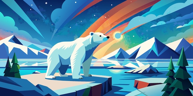 north pole polar bear vector illustration flat 2