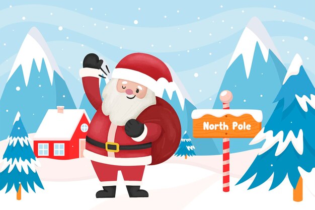 Vector north pole with santa clauss