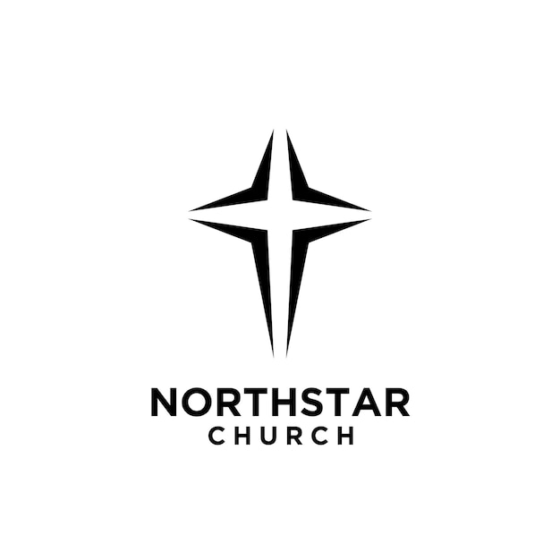 North star with cross church logo icon vector