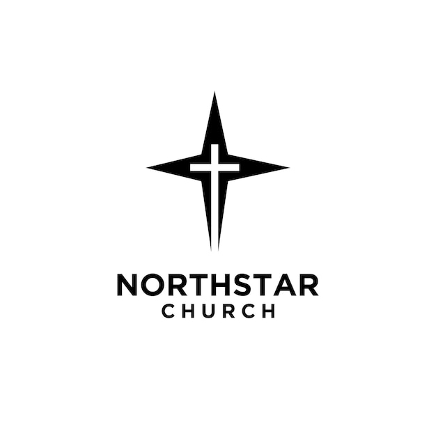 North star with cross church logo icon vector