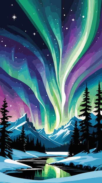 A northern lights illustration cartoon drawing artwork vector