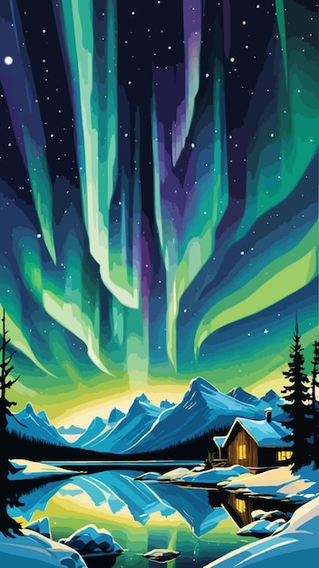 A northern lights illustration cartoon drawing artwork vector