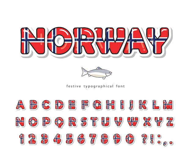 Norway cartoon font. Norwegian national flag