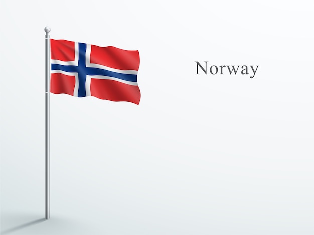 Norway Flag 3d Element Waving On Steel Flagpole