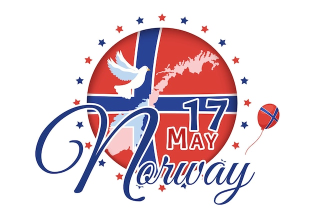 Norway National Day on May 17 Illustration with Flag Norwegian and Holiday Celebration in Hand Drawn