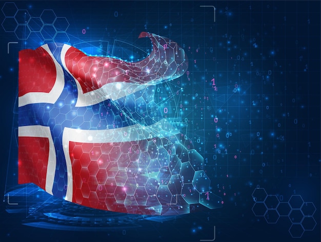 Norway vector flag virtual abstract 3D object from triangular polygons on a blue background