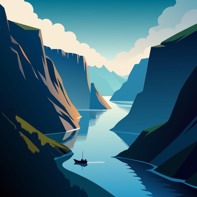 Vector norwegian fjords vector illustration flat 2