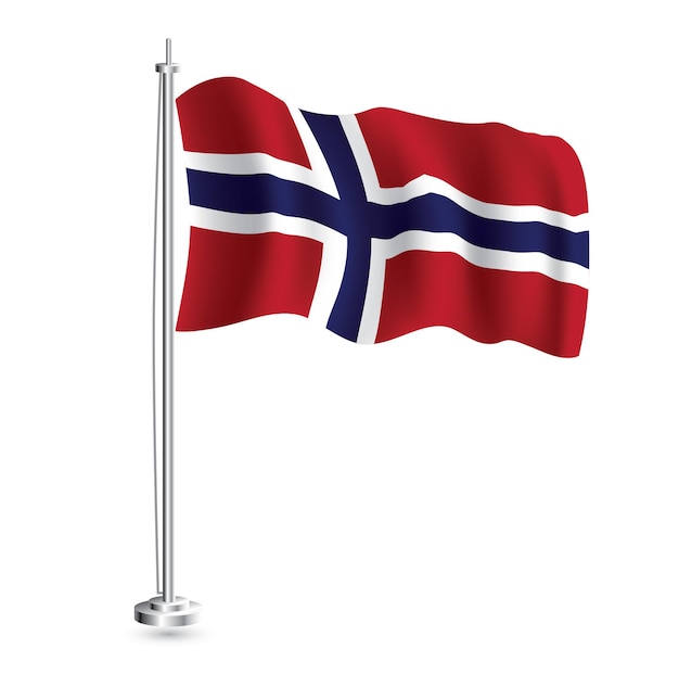 Norwegian Flag Isolated Realistic Wave Flag of Norway Country on Flagpole