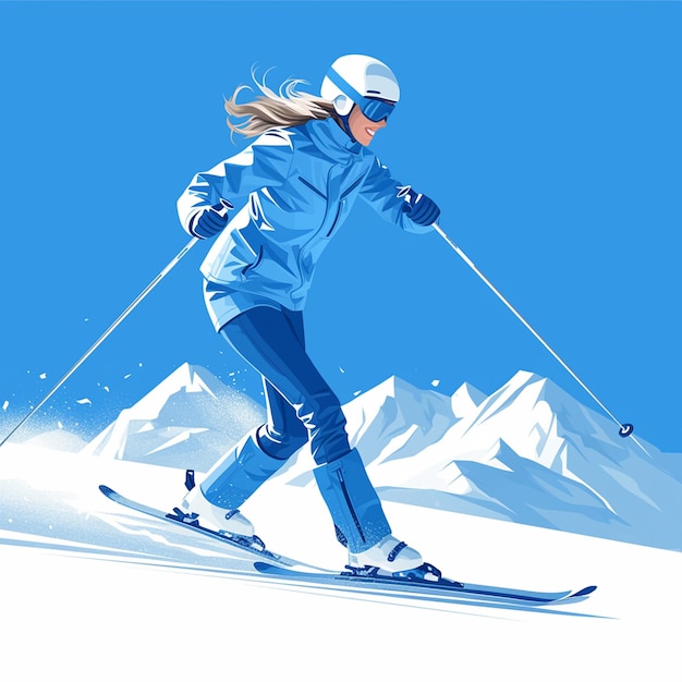 Vector a norwegian woman is crosscountry skiing