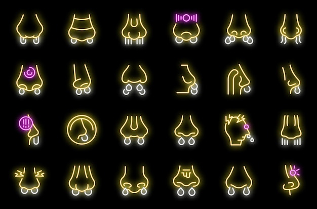 Nosebleed icons set vector neon