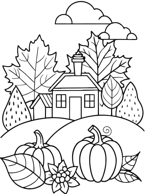 Vector nostalgic fall scene colouring pages for children with vector design