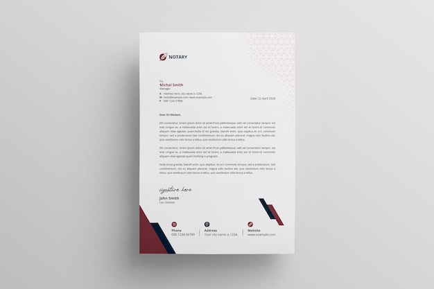 Notary service letterhead template with creative layout design