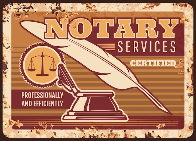 Notary services metal plate rusty