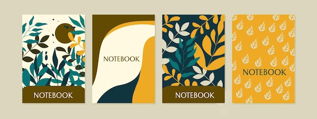 notebook Cover templates.Universal layouts.abstract botanical design.for planners,brochures, journal