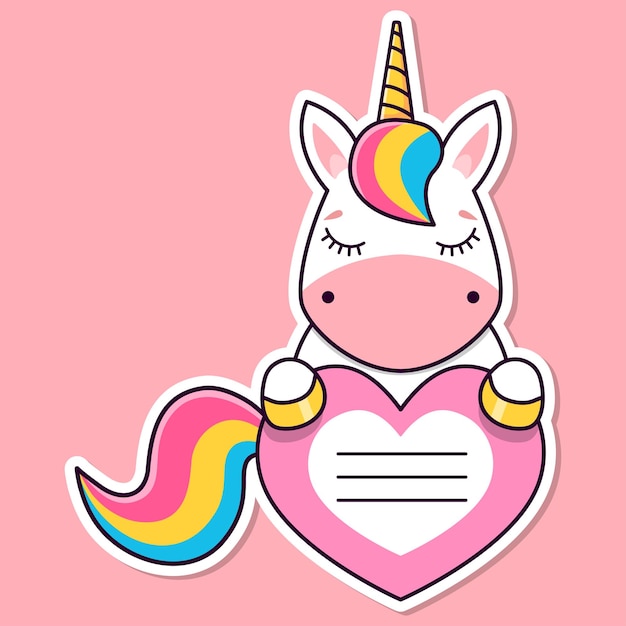 Notebook labels Unicorn and heart Note labels Baby stickers School stickers Vector illustration