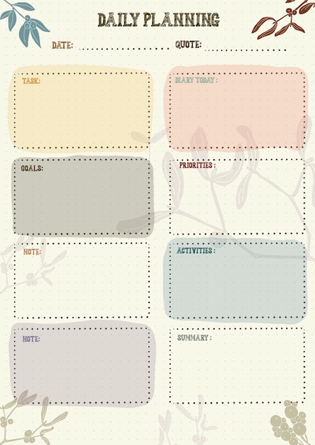 Notebook pages template planning daily monthly planner illustration