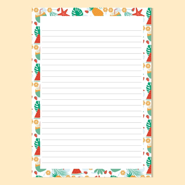 Notebook paper with tropical designs