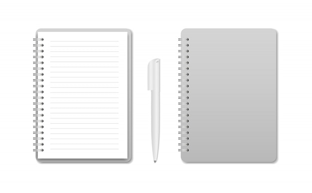 Notebook with pen. Open notebook and closed.