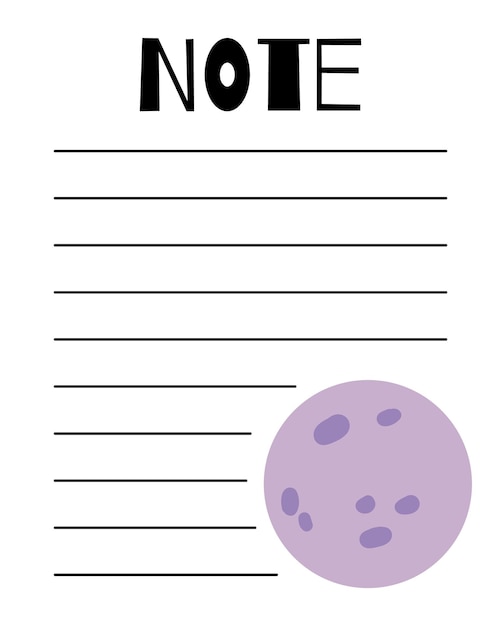 Vector notes list template organizer and schedule with place for notes good for kids