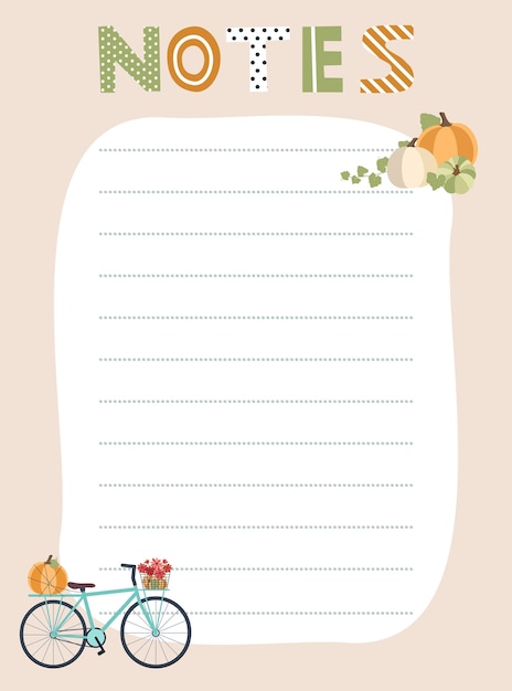 Notes list template Vector illustration with autumn elements for planner