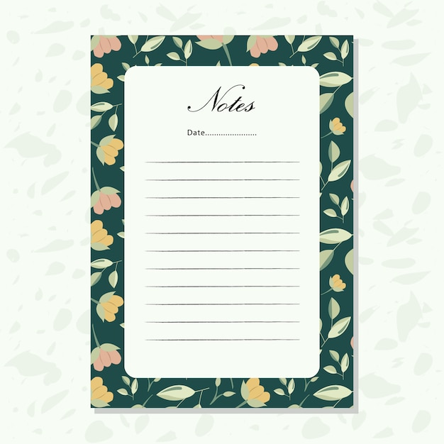 notes paper with floral seamless pattern