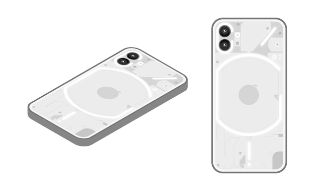 nothing transparent smartphone that sees the circuit board inside and have LED light flat cartoon