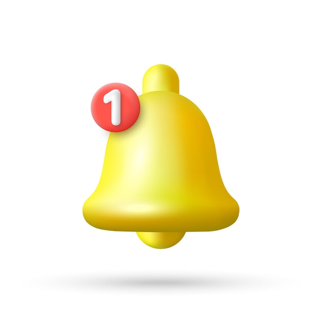 Notification bell in 3d cartoon minimal style Vector illustration