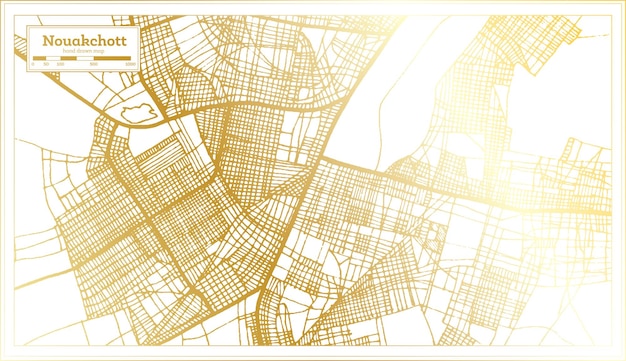 Nouakchott Mauritania City Map in Retro Style in Golden Color Outline Map