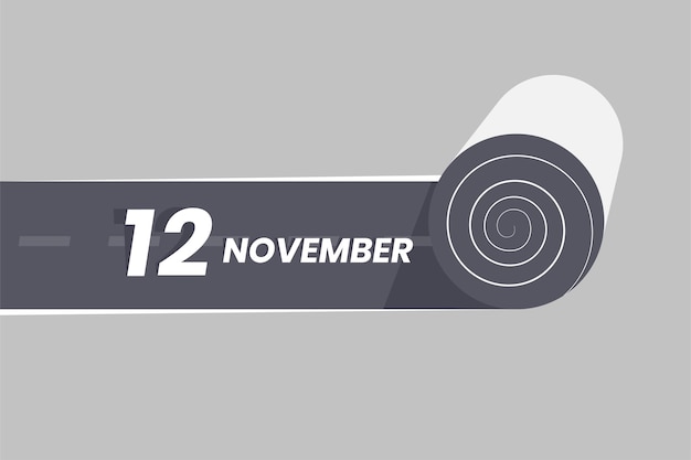 November 12 calendar icon rolling inside the road 12 November Date Month icon vector illustrator