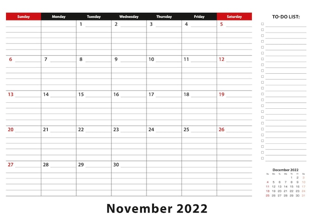 November 2022 Monthly Desk Pad Calendar week starts from sunday, size A3.