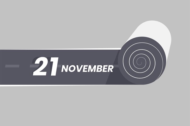 November 21 calendar icon rolling inside the road 21 November Date Month icon vector illustrator